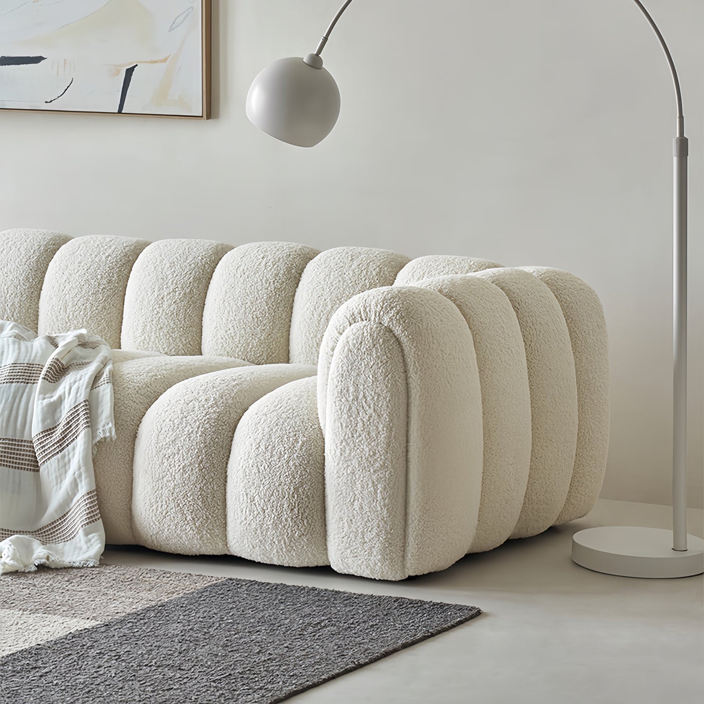 Pumpkin-Shaped Fleece Sofa | Ergonomic Curved Design for Living Room