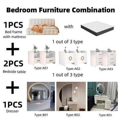 JOY Home Bedroom Furniture Bed Frame with Mattress Bedside table Dresser