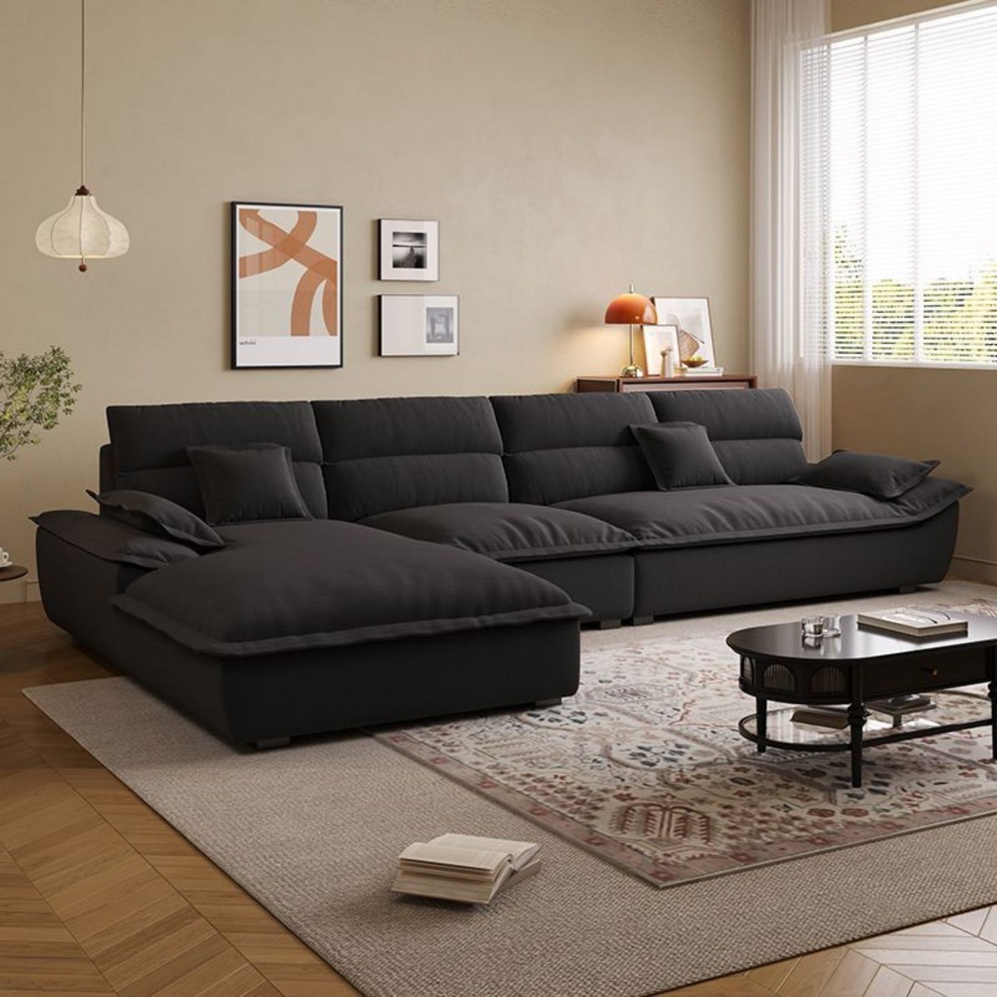 JOY HOME Wood White Sectional Sofa for Modern Homes