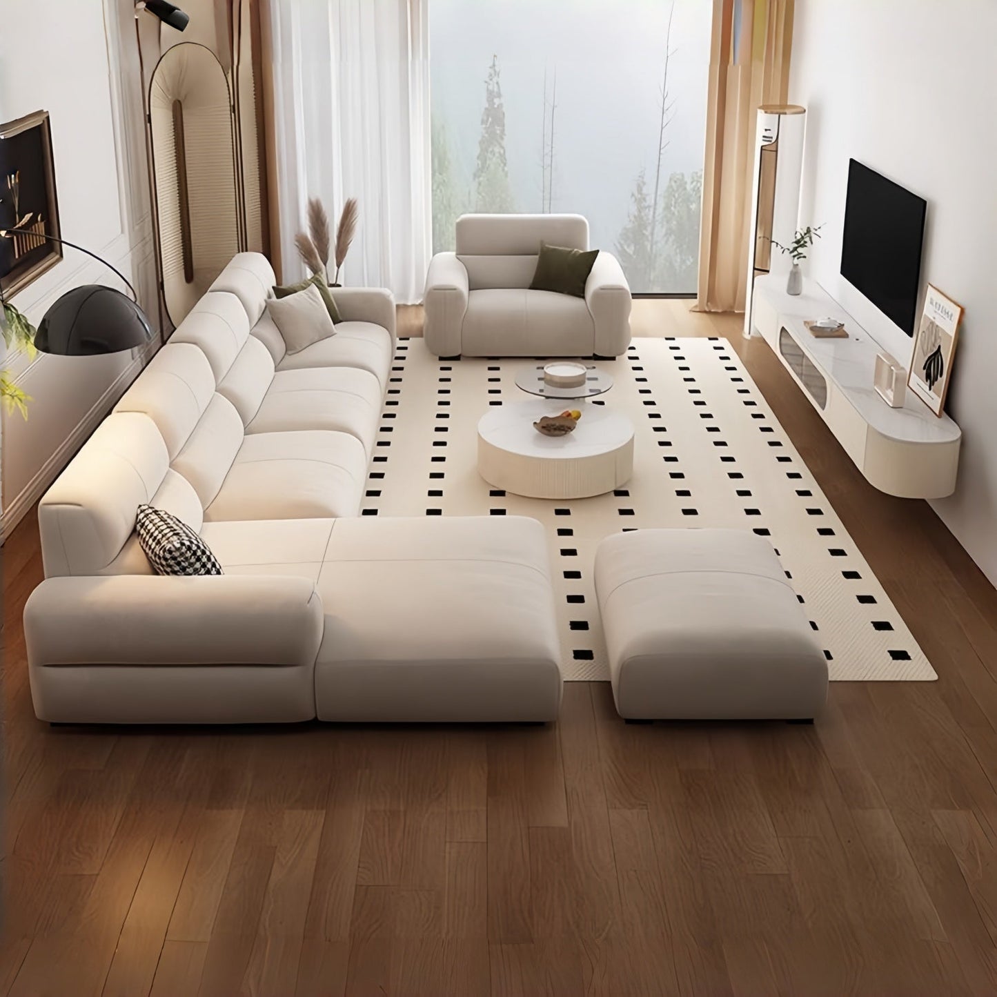 JOY HOME Wood Beige Sectional Sofa for Modern Homes