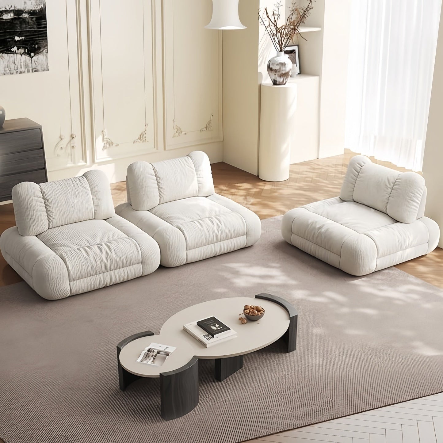 JOY HOME Wood White Cloud Sofa
