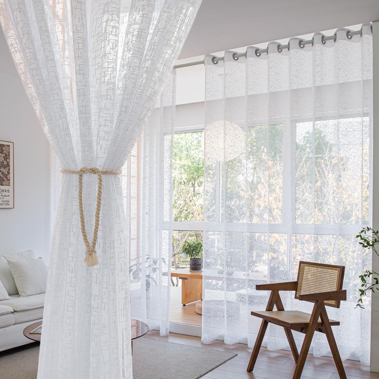 JOY HOME Curtains: 2 Panels Sheer Color Chiffon Tulle Light Window Textile Curtains Drapes for