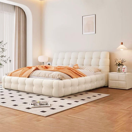 JOY HOME Bed: Light Luxury Fleece Fabric Wrap Bed Frame for Bedroom Without Mattress in Dubai s