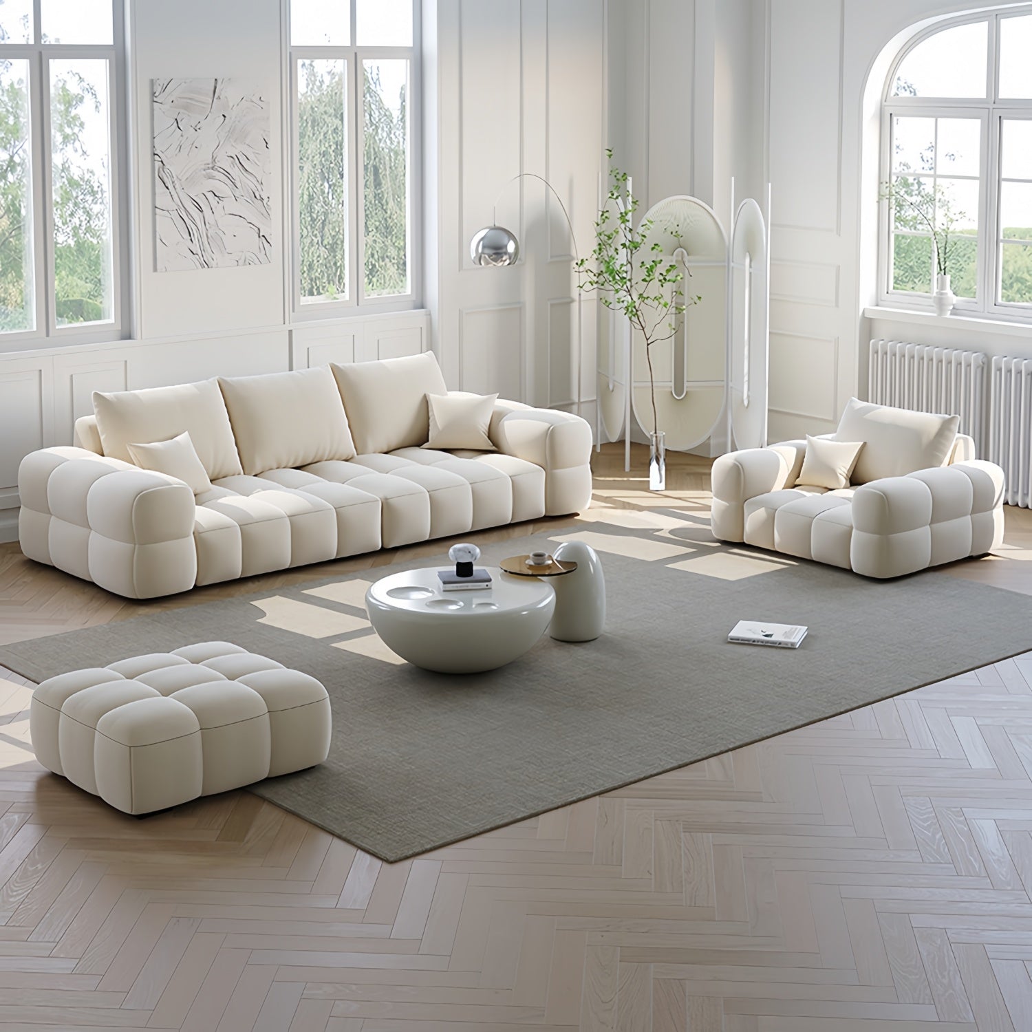 JOY HOME Sofa: Light Luxury Fabric Cloud Shaped Sofa set for Livingroom in Dubai showroom