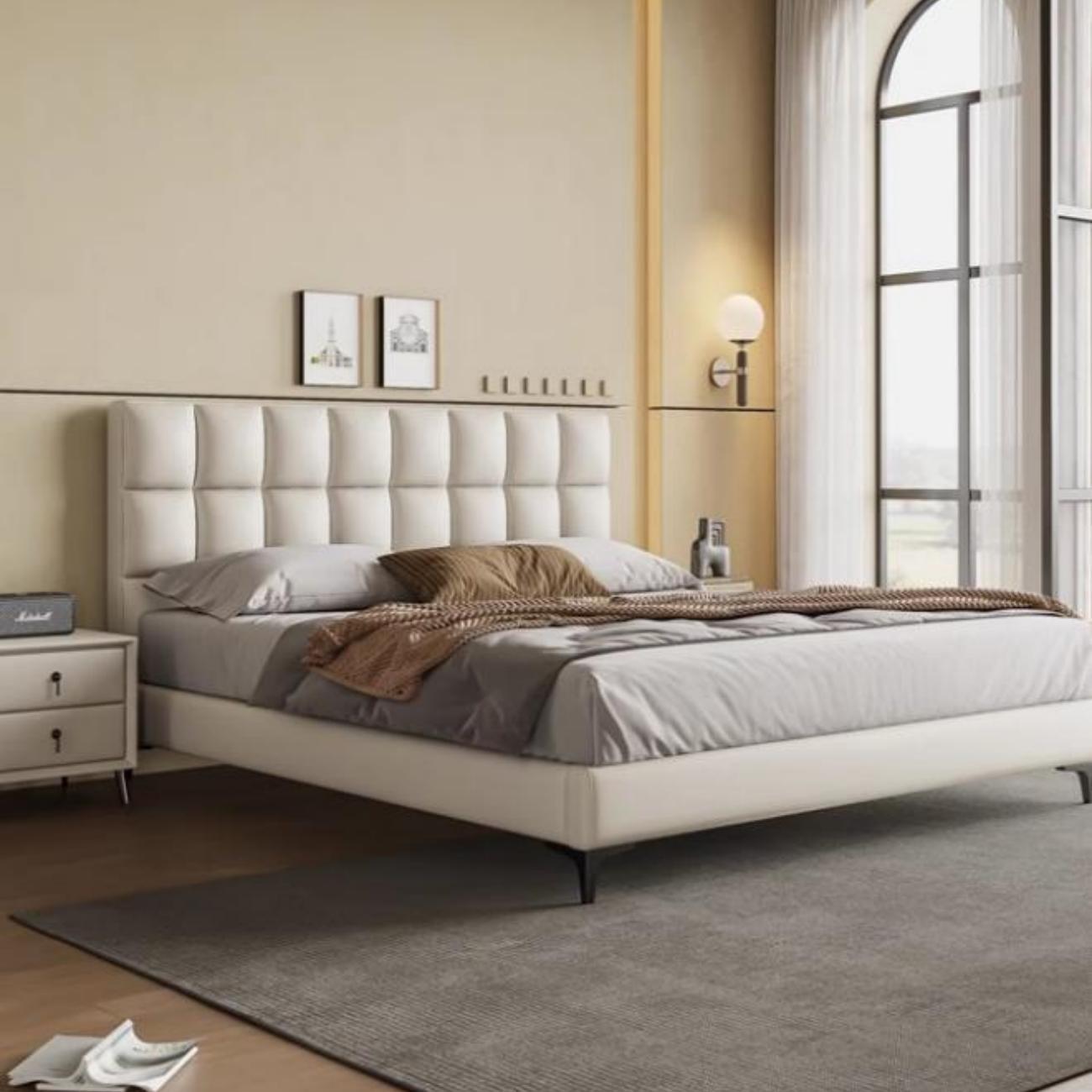JOY HOME Bed: Light Luxury Modern Leather Wrap Bed Frame for Bedroom Without Mattress in Dubai