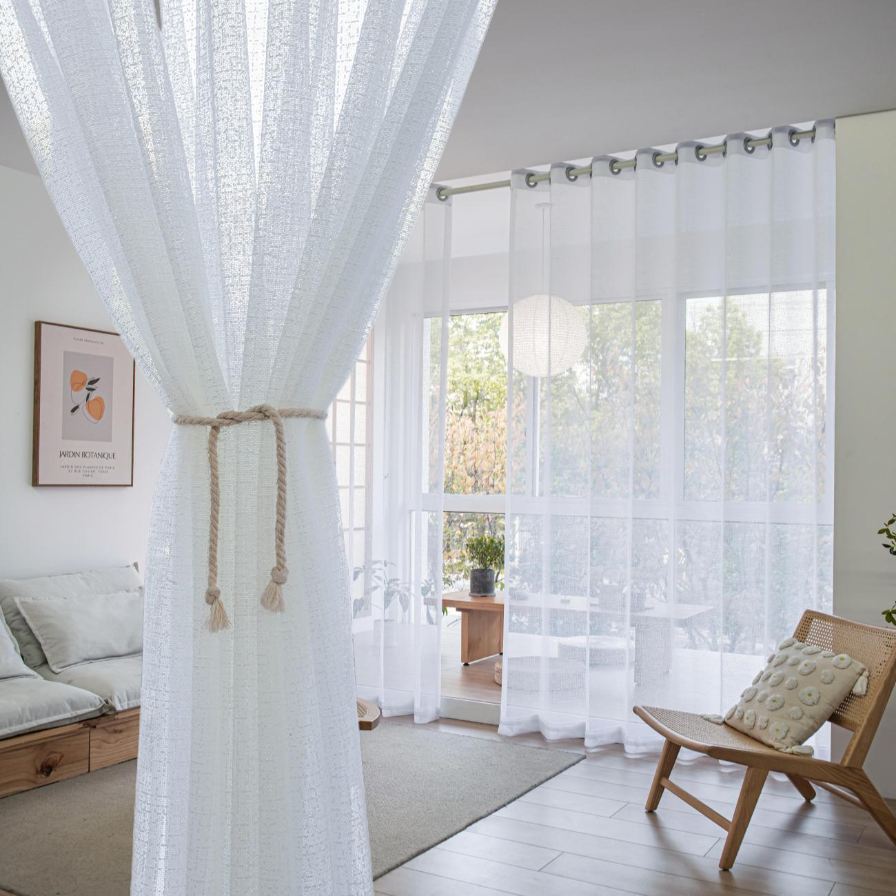JOY HOME Curtains: 2 Panels Sheer Color Chiffon Tulle Light Window Textile Curtains Drapes for