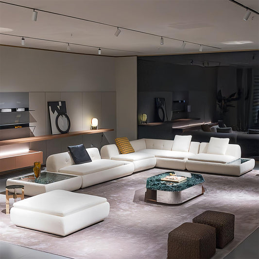 JOY HOME Coffee Table: Light Luxury Fabric Cloud Shaped Sofa set for Livingroom in Dubai showro