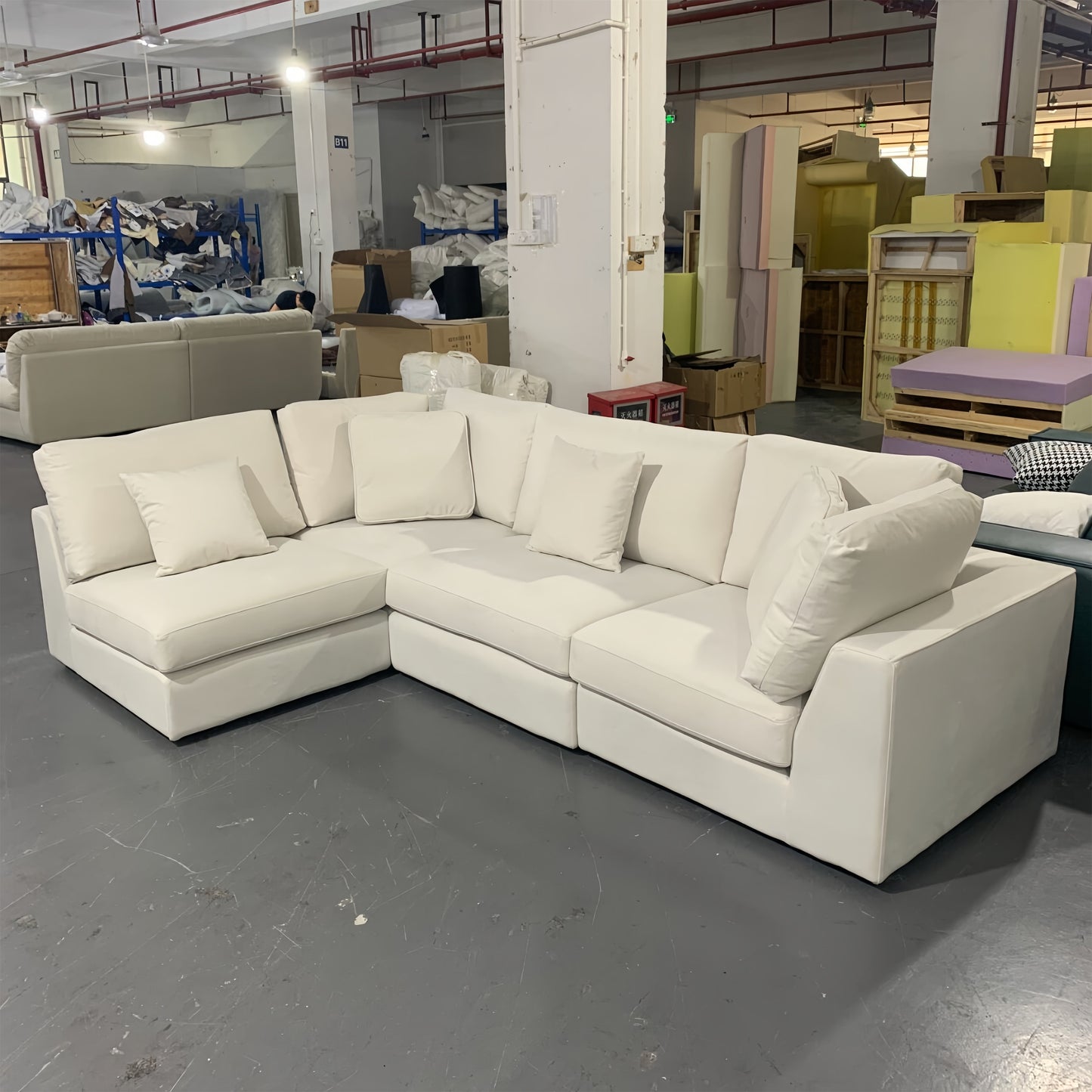 JOY HOME Sofa: Light Luxury Linen Fabric Tofu-block Shaped Sofa set for Livingroom in Dubai sho