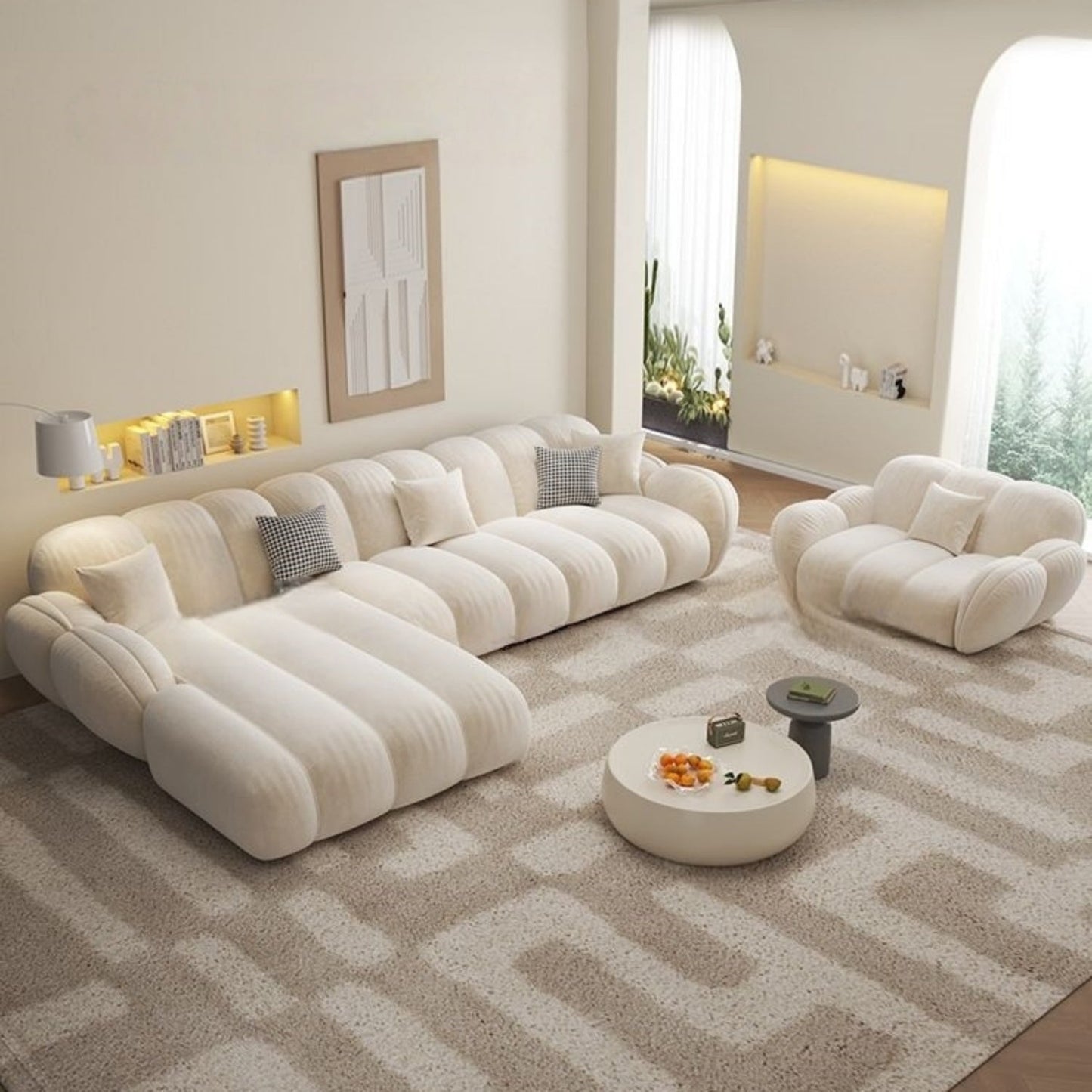 JOY HOME Wood Beige Sectional Sofa for Modern Homes