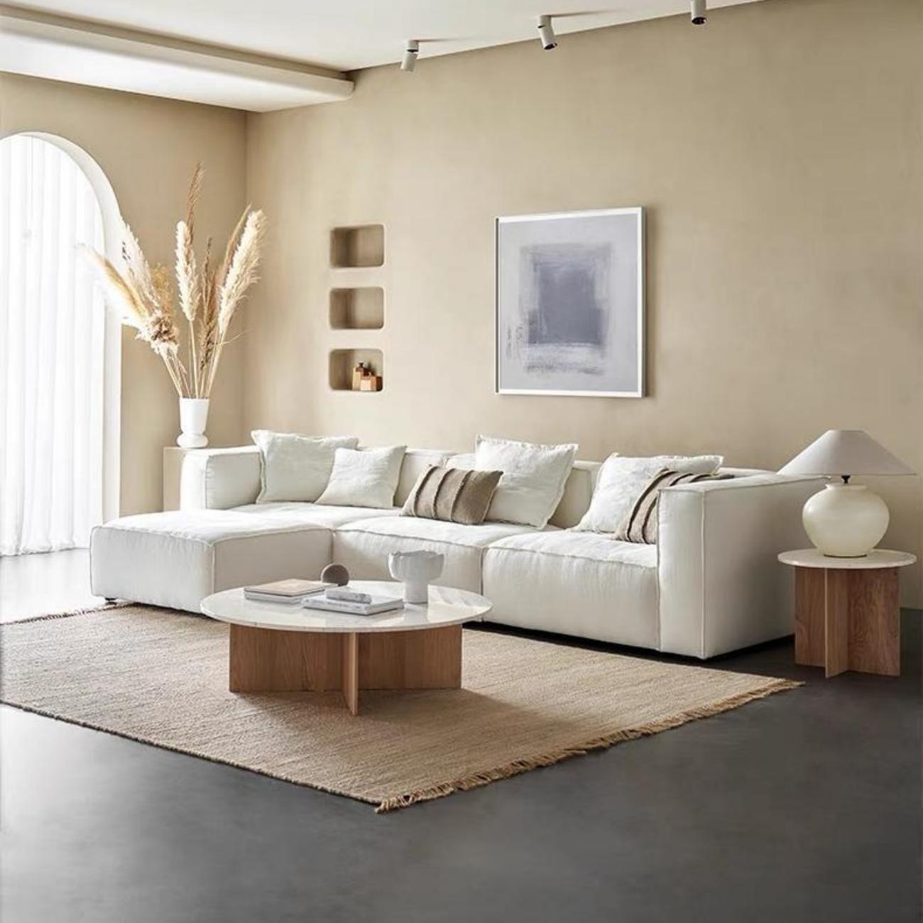 JOY HOME Sofa: Light Luxury Linen Fabric Tofu-block Shaped Sofa set for Livingroom in Dubai sho