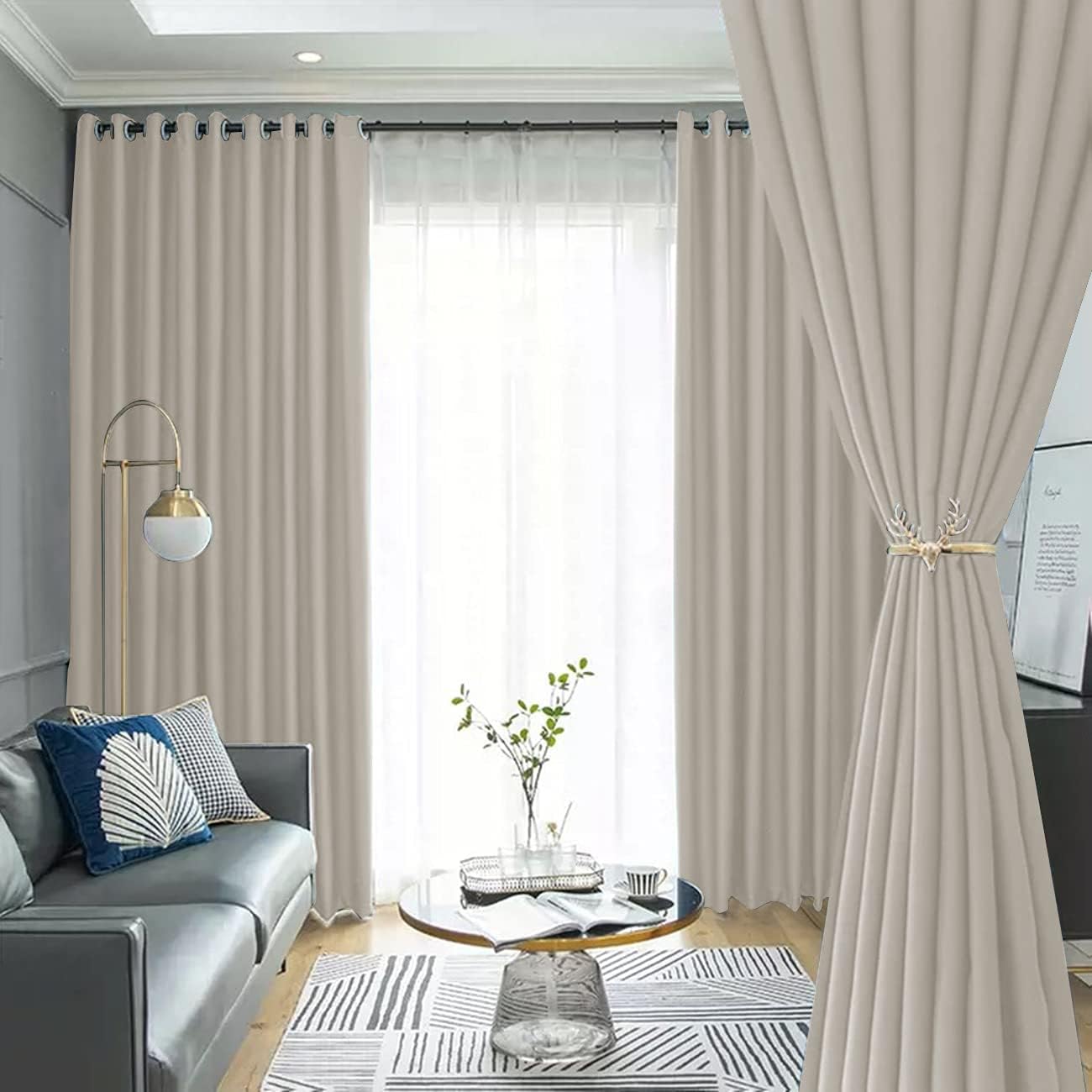 JOY HOME Curtains: 2 Panels 60% Blackout Curtains for Living Room Thermal Insulated Bedroom Dar