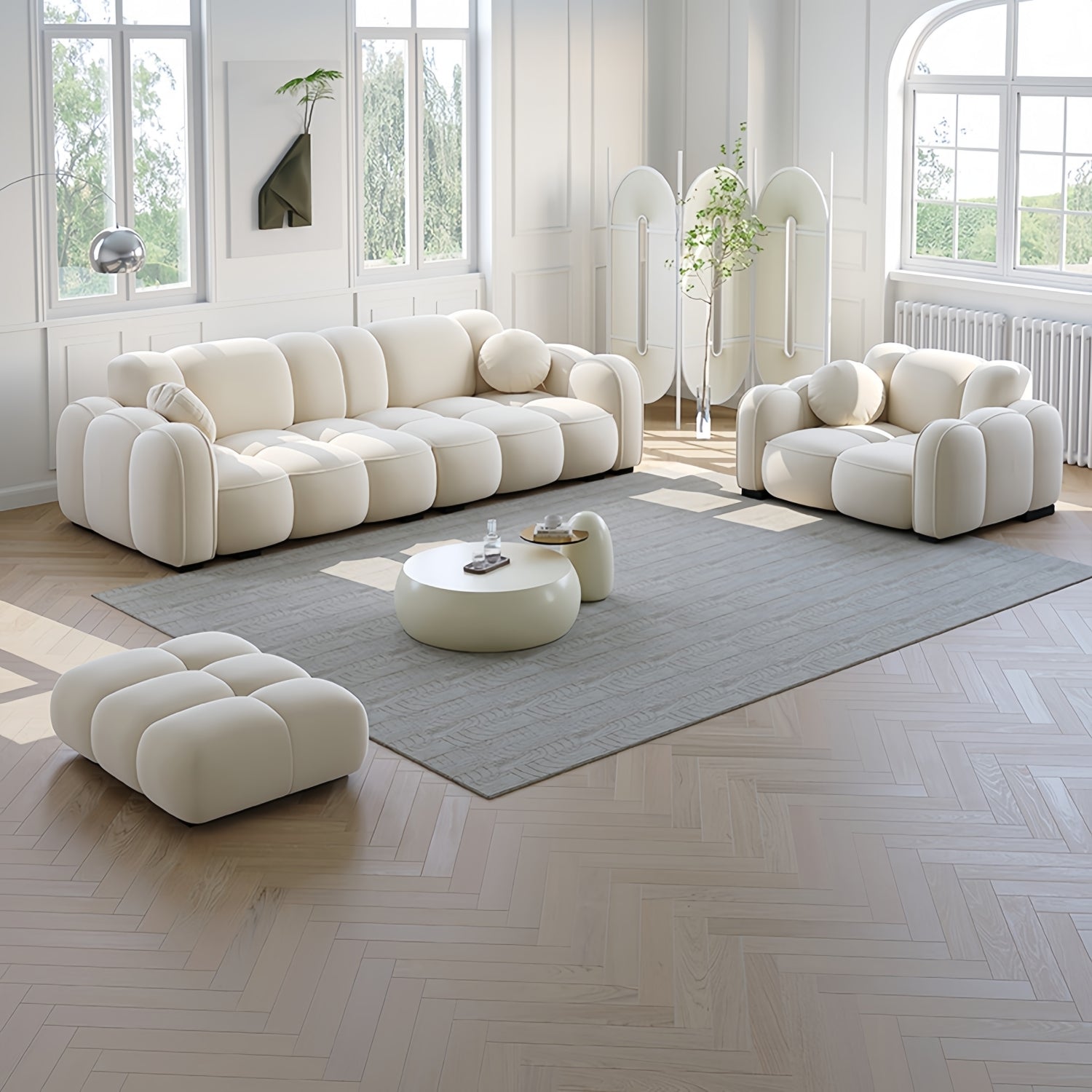 JOY HOME Sofa: Light Luxury Fabric Cloud Shaped Sofa set for Livingroom in Dubai showroom