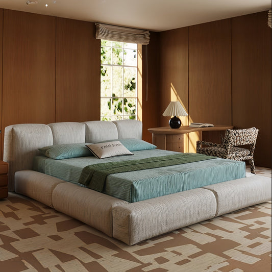 JOY HOME Linen Wood Beige Bed for Modern Homes