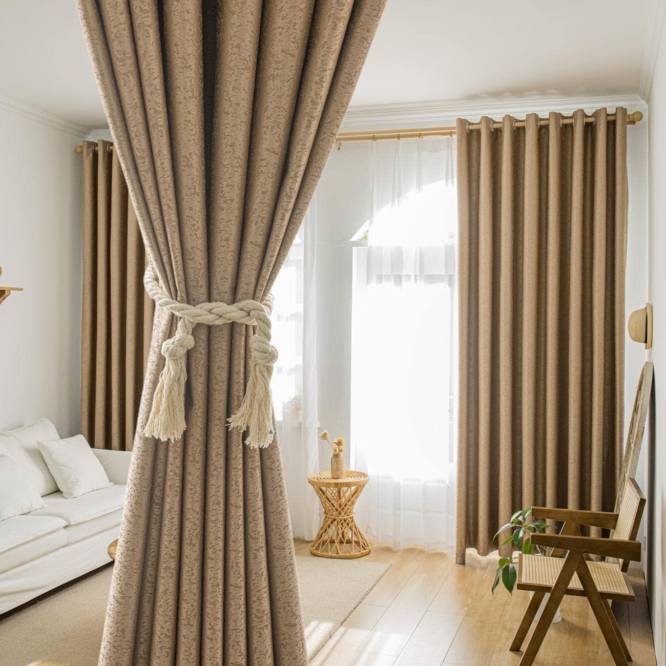 JOY HOME Curtains: 2 Panels 100% Blackout Curtains for Living Room Thermal Insulated Bedroom Da