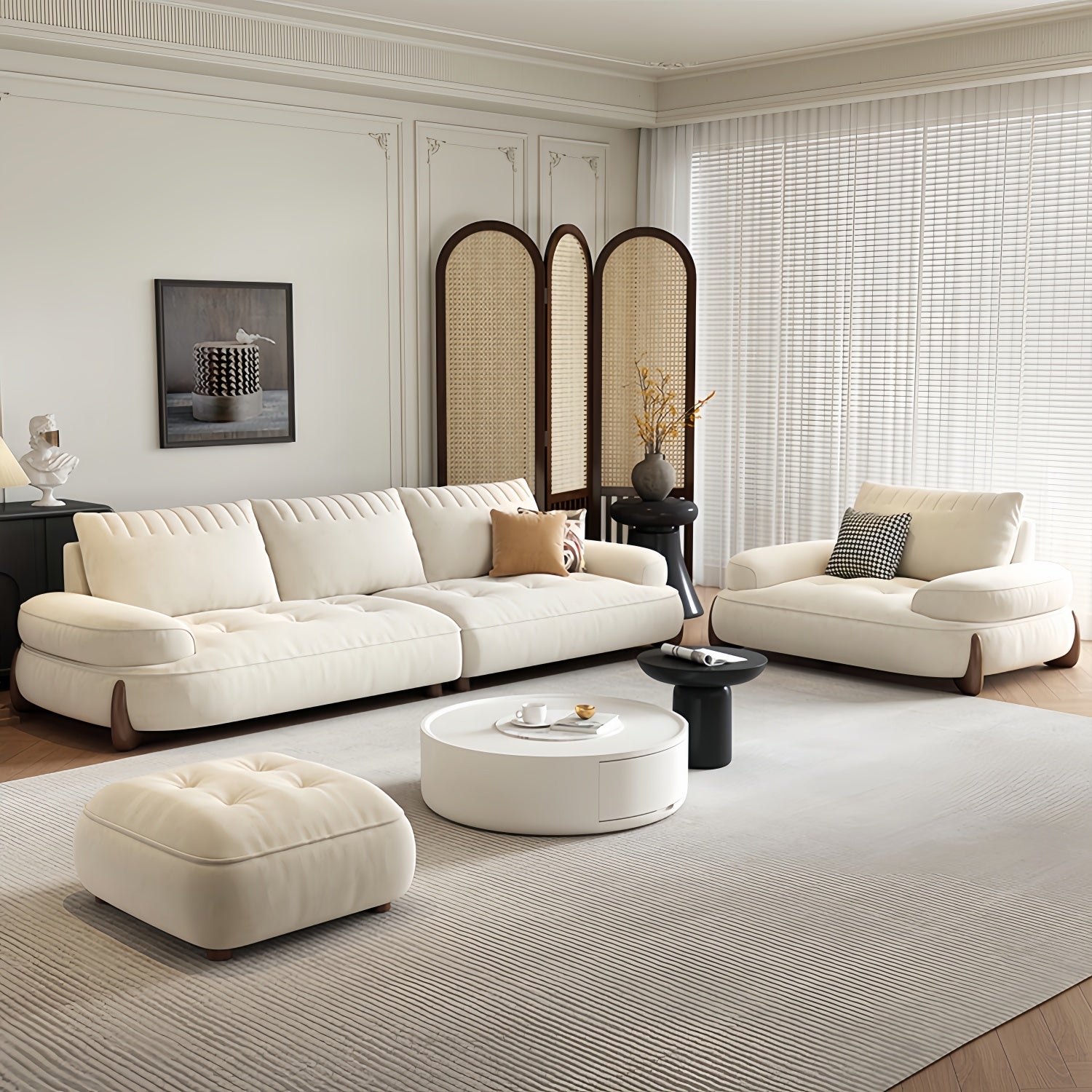 JOY HOME Sofa: Light Luxury Fabric Cloud Shaped Sofa set for Livingroom in Dubai showroom