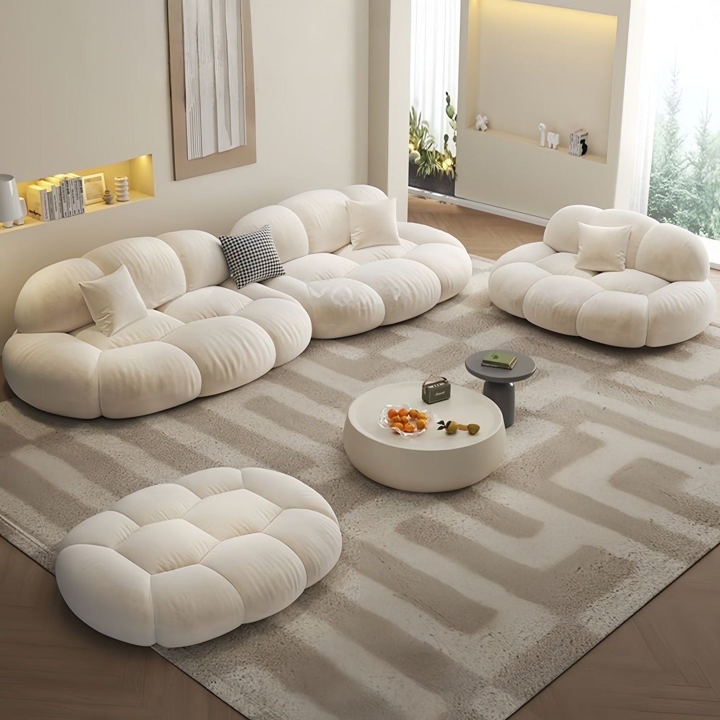 JOY HOME Wood Beige Cloud Sofa for Modern Homes