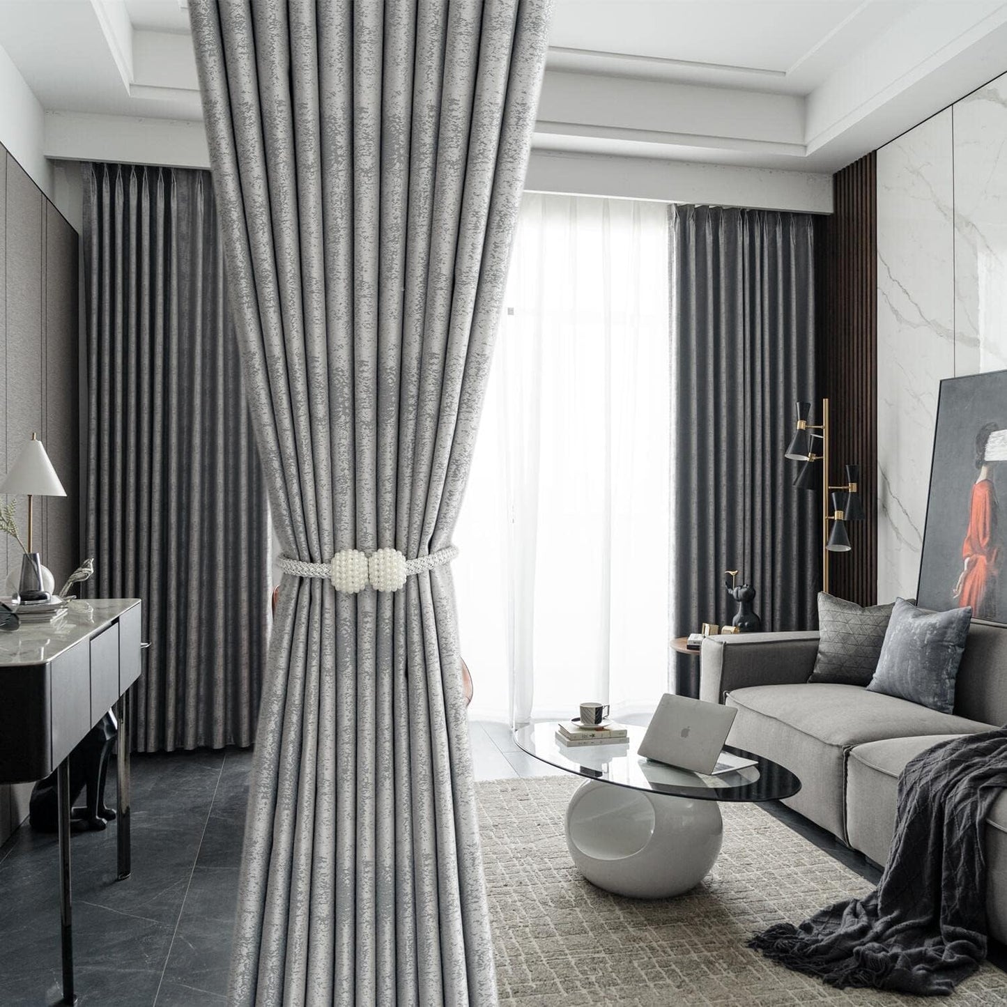 JOY HOME Curtains: 2 Panels 100% Blackout Curtains for Living Room Thermal Insulated Bedroom Da