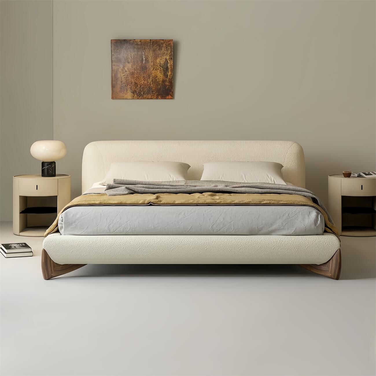 Fleece Fabric Upholstered Bed Frame | Soft-Touch Beige Design