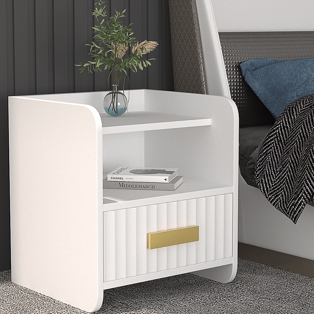 JOY HOME Table: Luxury Bedside Table with Drawer for Bedroom in Dubai showroom