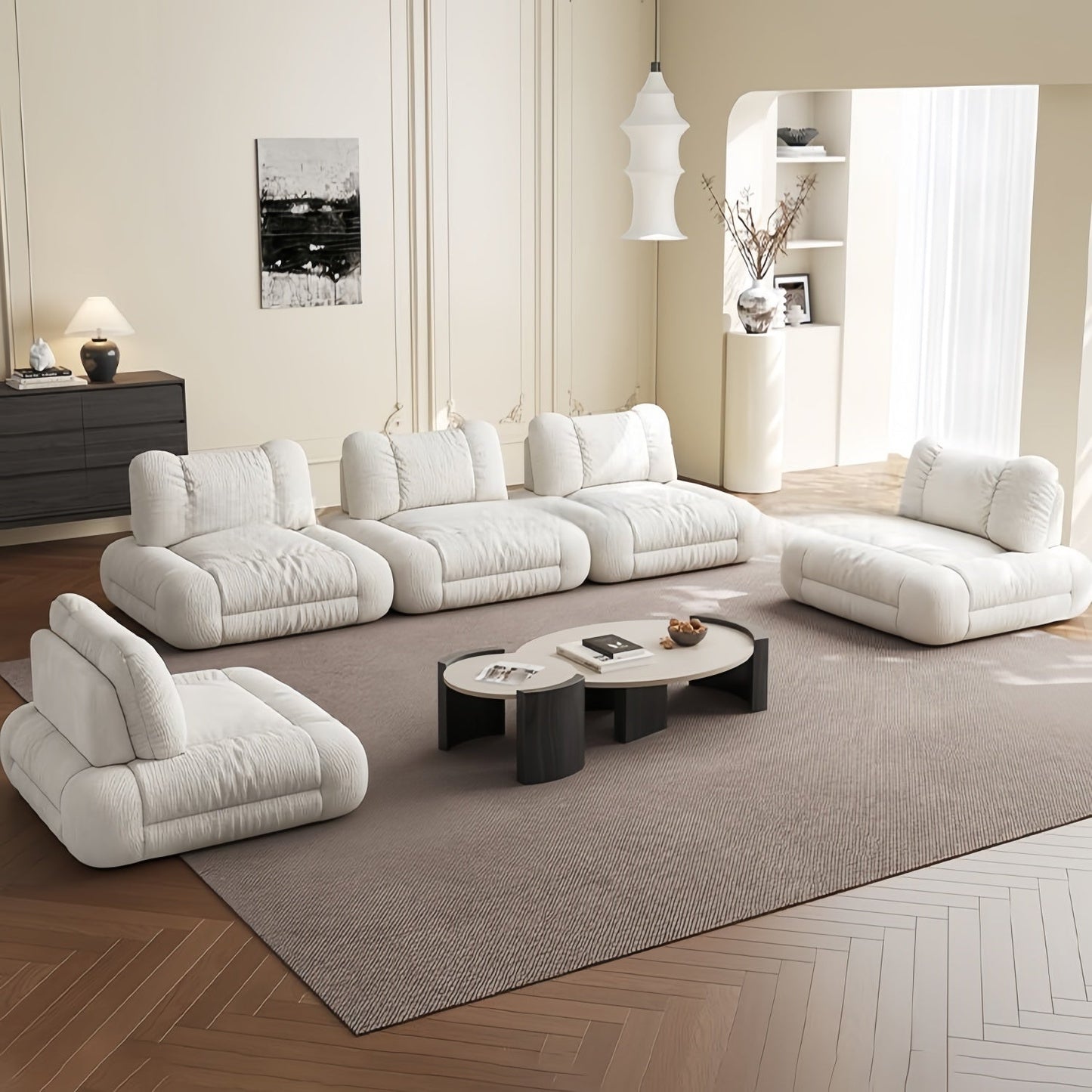JOY HOME Wood White Cloud Sofa