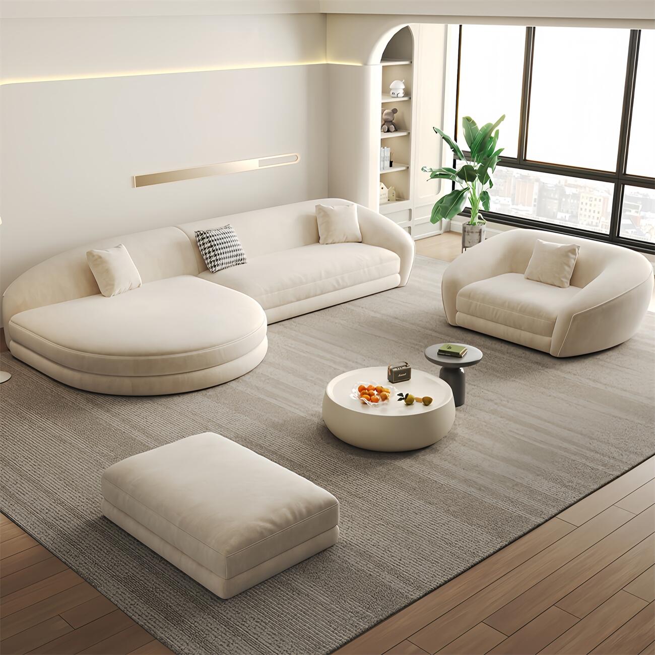JOY Home Fleece Fabric Overstuffed Multifunction Sofa set for Livingroom Office
