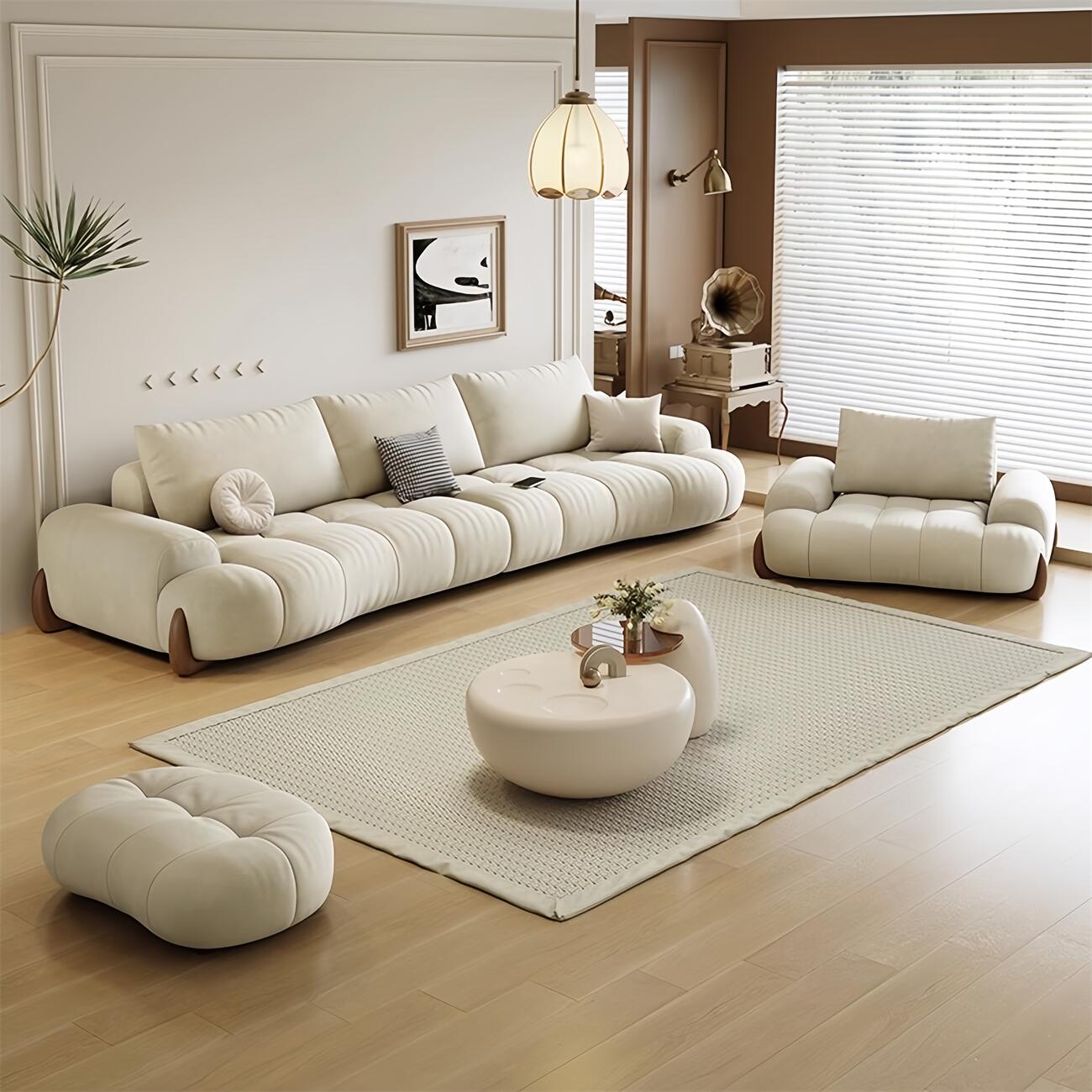 JOY HOME Sofa: Light Luxury Fabric Cloud Shaped Sofa set for Livingroom in Dubai showroom