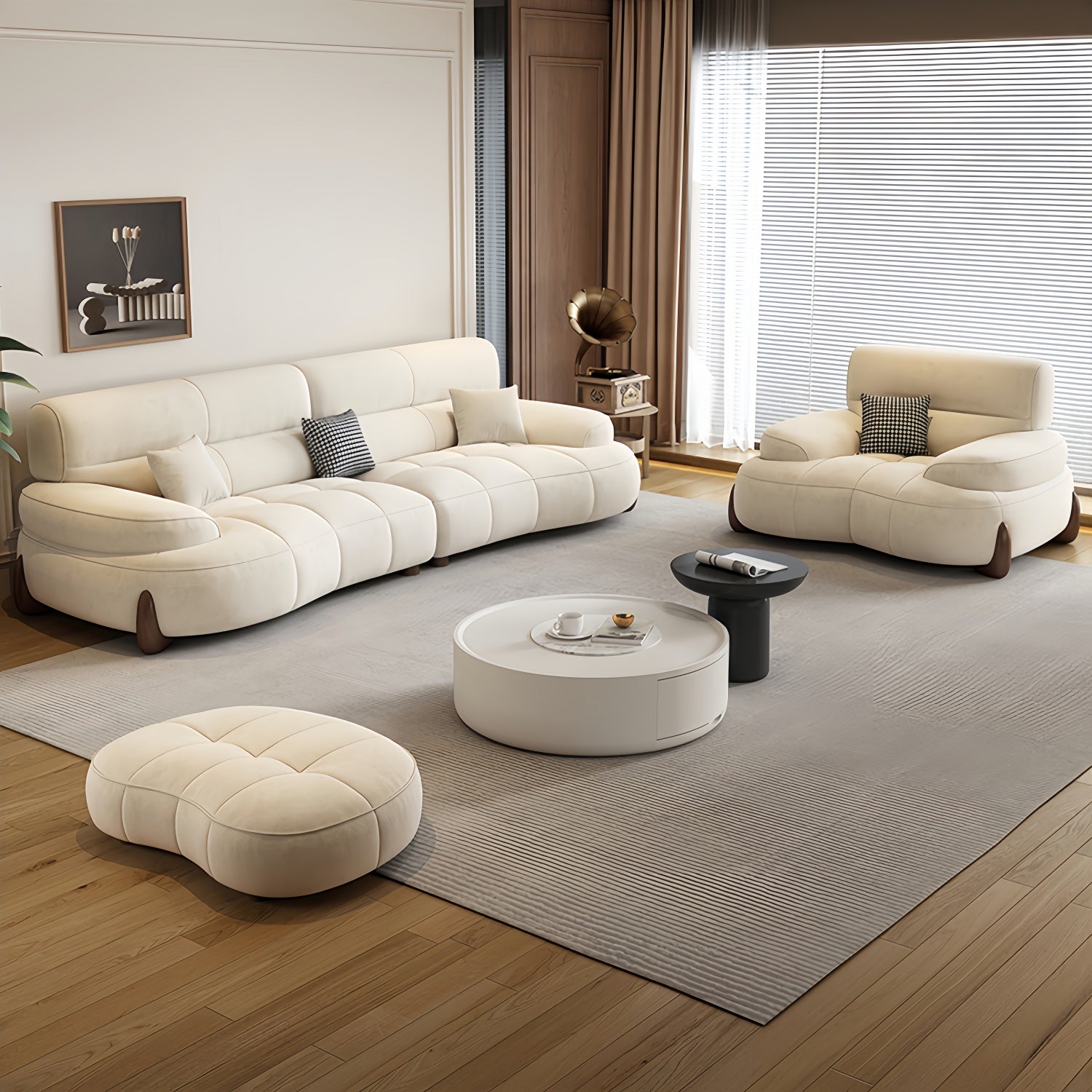 JOY HOME Sofa: Light Luxury Fabric Cloud Shaped Sofa set for Livingroom in Dubai showroom
