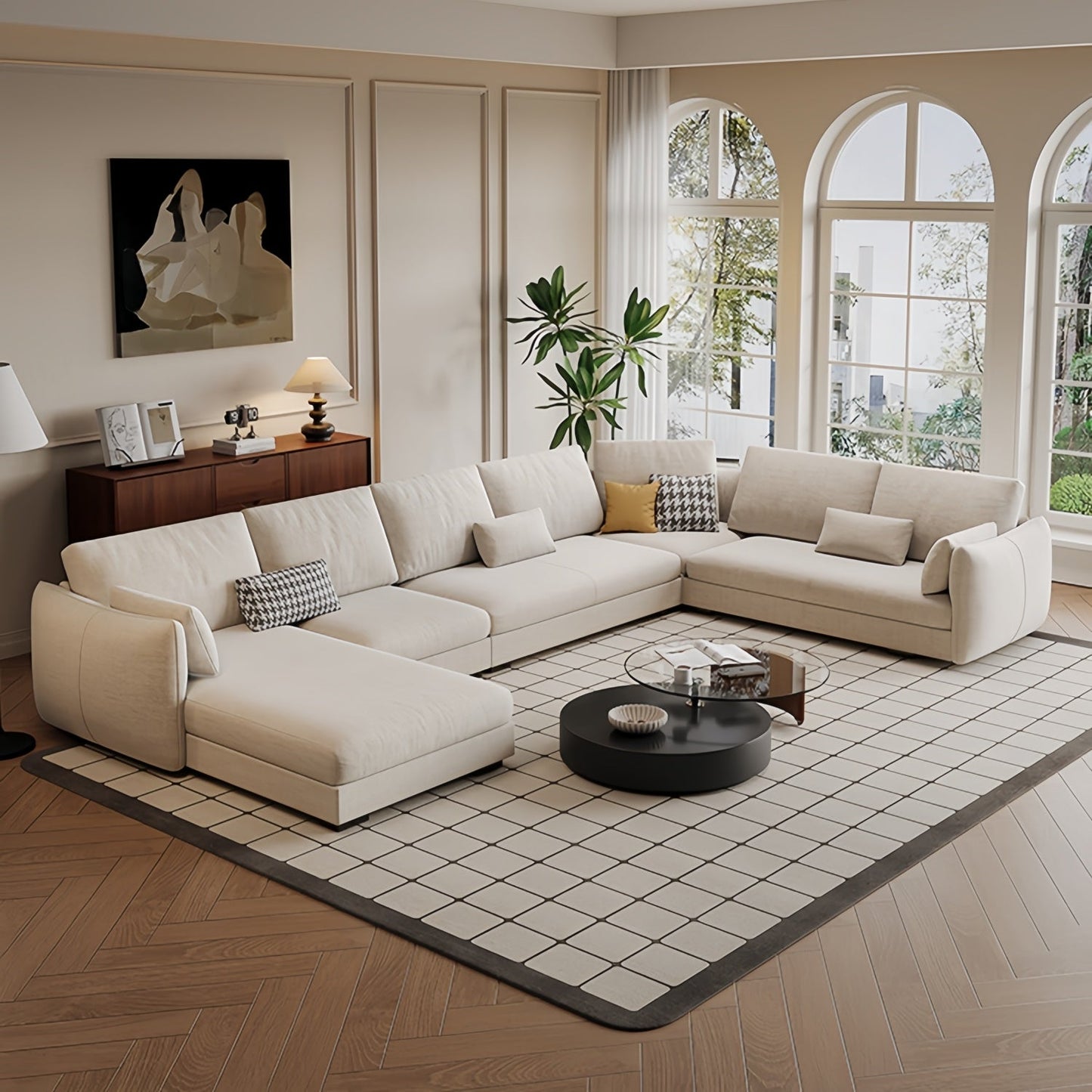JOY HOME Wood White Sectional Sofa for Modern Homes