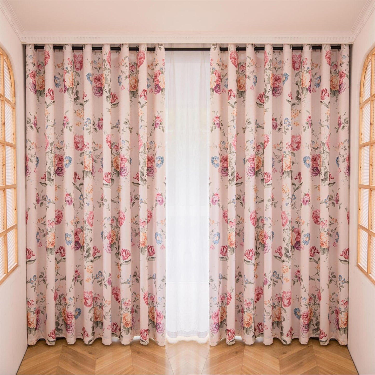 JOY HOME Curtains: 2 Panels 60% Blackout Colorful Flowers Floral Curtains for Living Room Therm