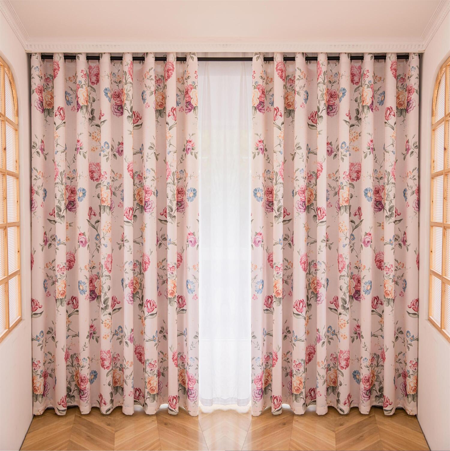 JOY HOME Curtains: 2 Panels 60% Blackout Colorful Flowers Floral Curtains for Living Room Therm