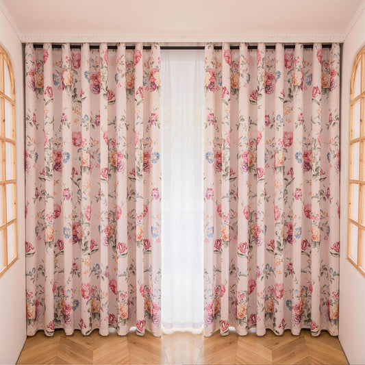 JOY HOME Curtains: 2 Panels 60% Blackout Colorful Flowers Floral Curtains for Living Room Therm