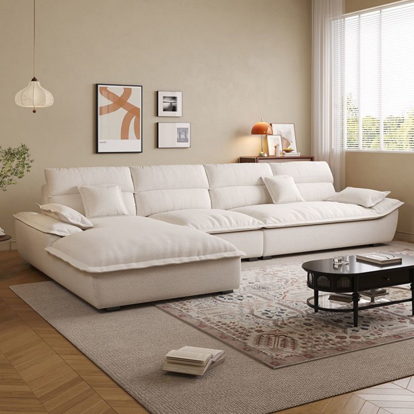 JOY HOME Wood White Sectional Sofa for Modern Homes