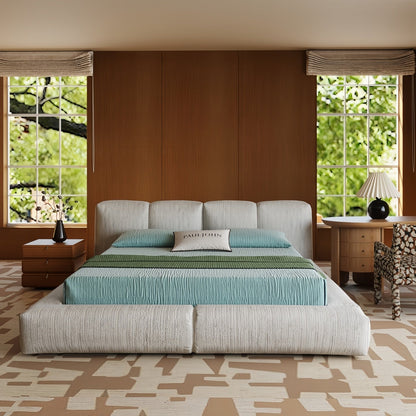 JOY HOME Linen Wood Beige Bed for Modern Homes