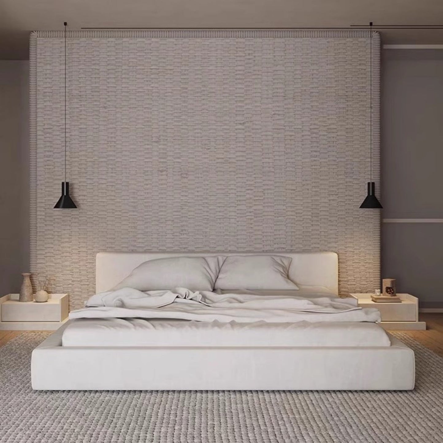 JOY HOME Linen Wood Natural Bed