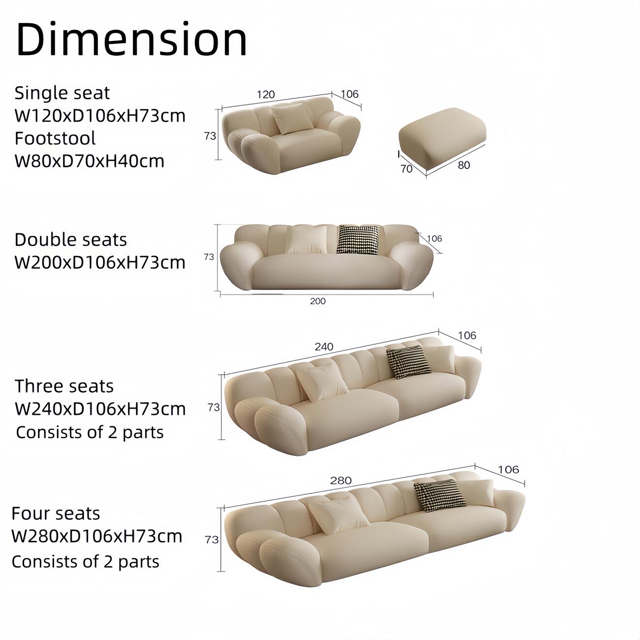 JOY Home Light Luxury Fabric Cloud Shaped Sofa set for Livingroom