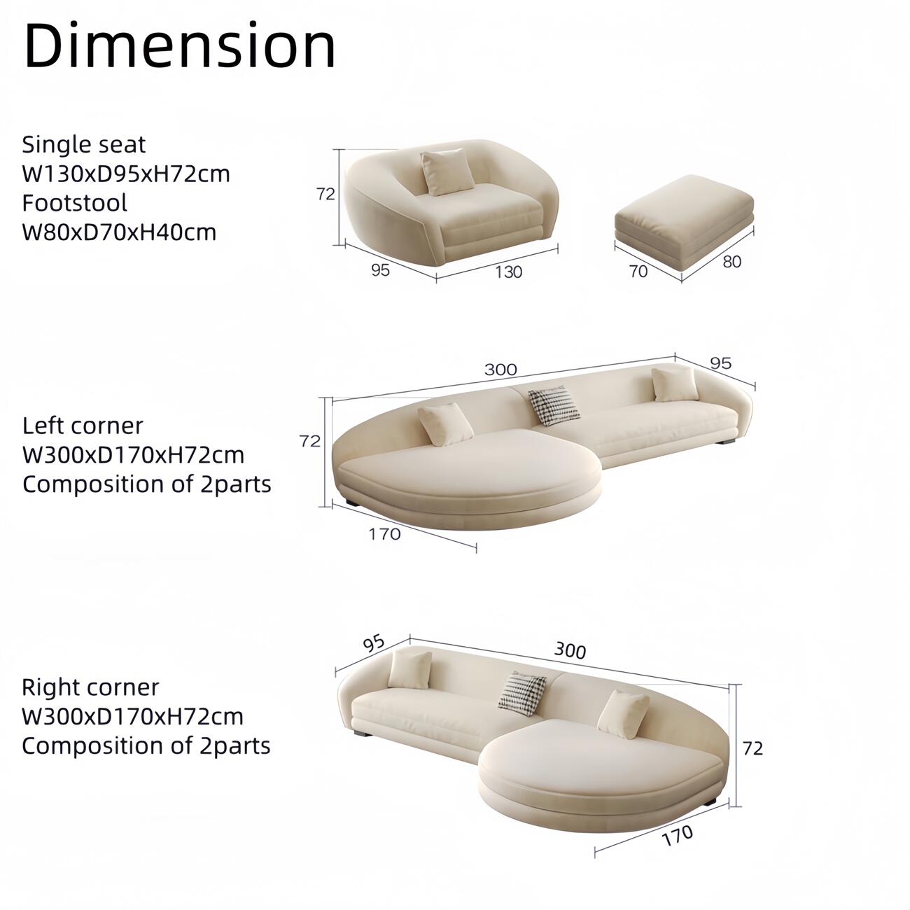 JOY Home Fleece Fabric Overstuffed Multifunction Sofa set for Livingroom Office