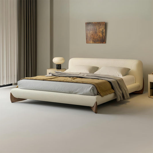 JOY HOME Bed: Light Luxury Fleece Fabric Wrap Bed Frame for Bedroom Without Mattress in Dubai s