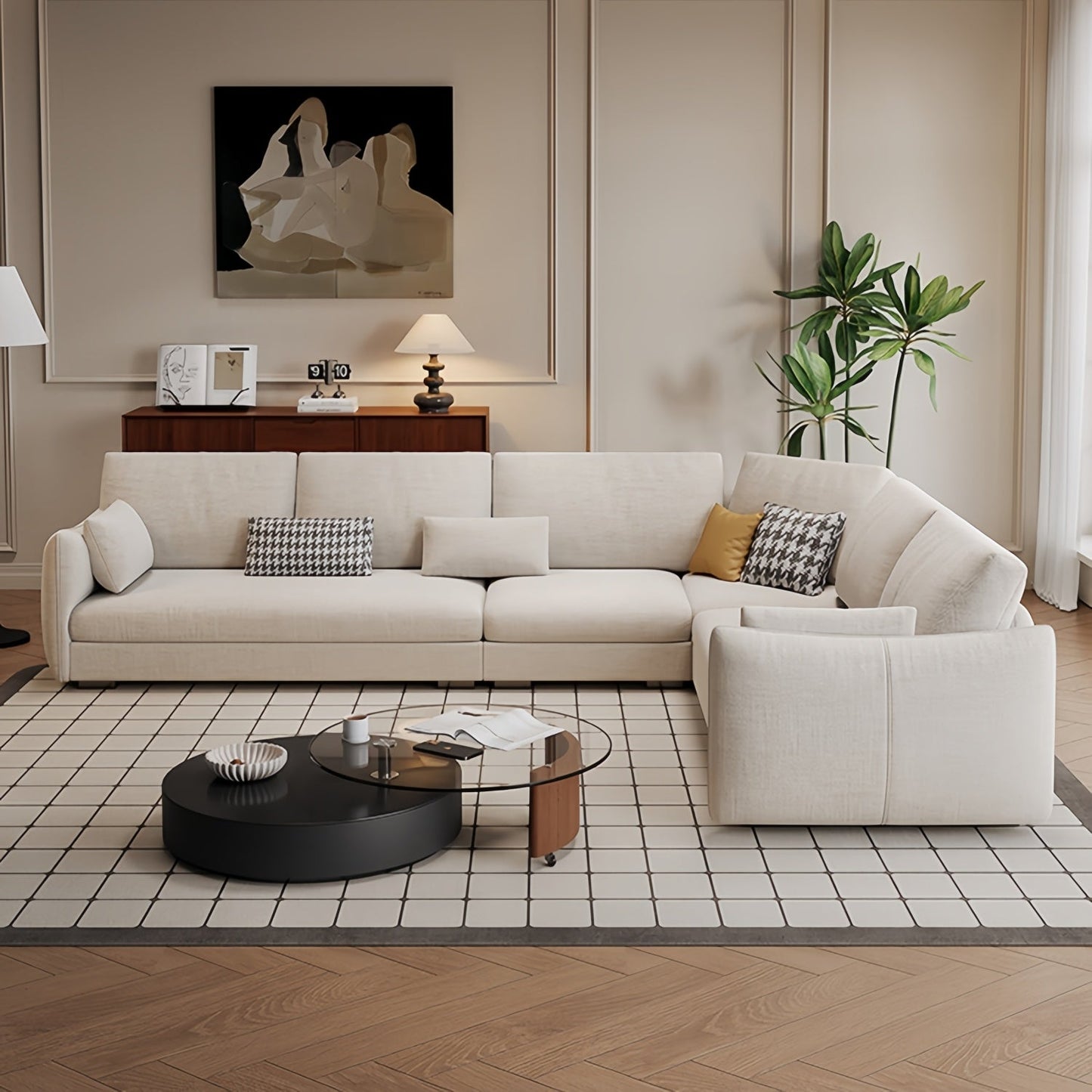 JOY HOME Wood White Sectional Sofa for Modern Homes