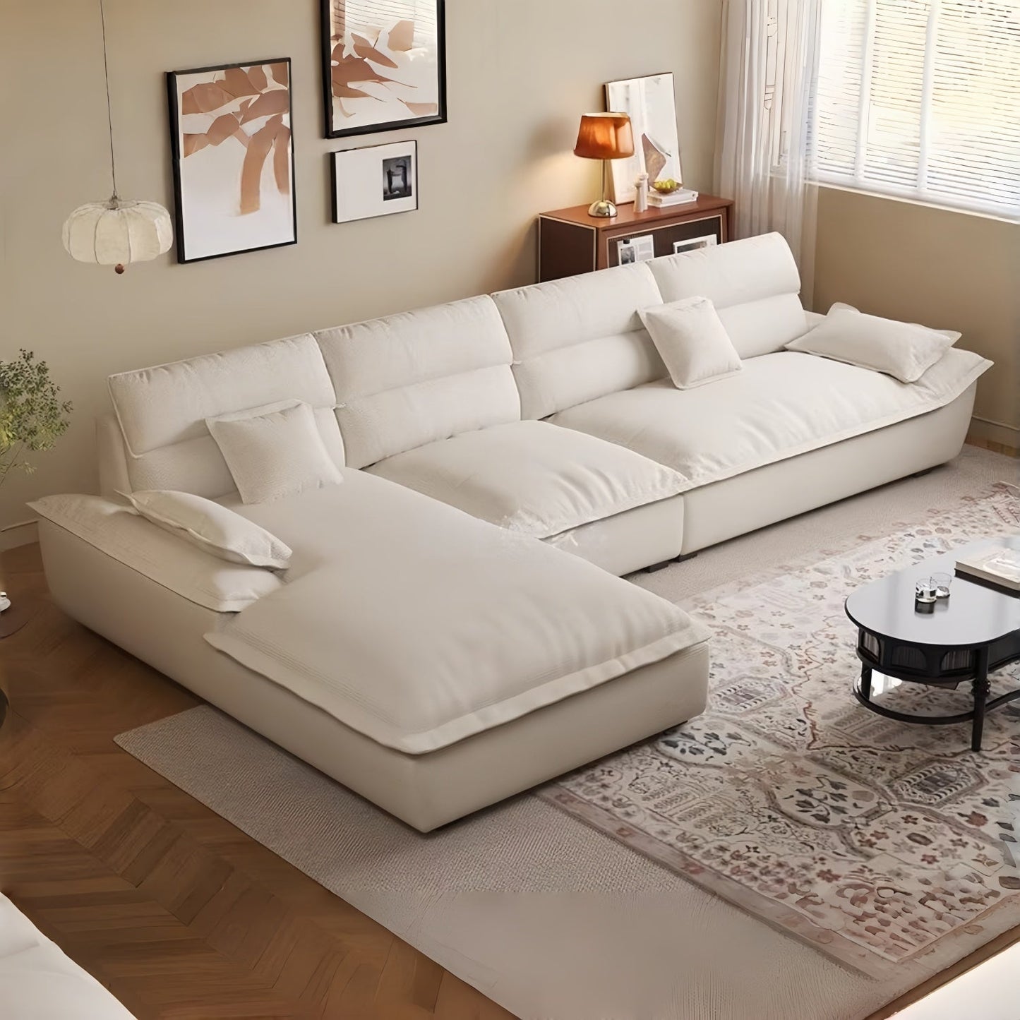 JOY HOME Wood White Sectional Sofa for Modern Homes