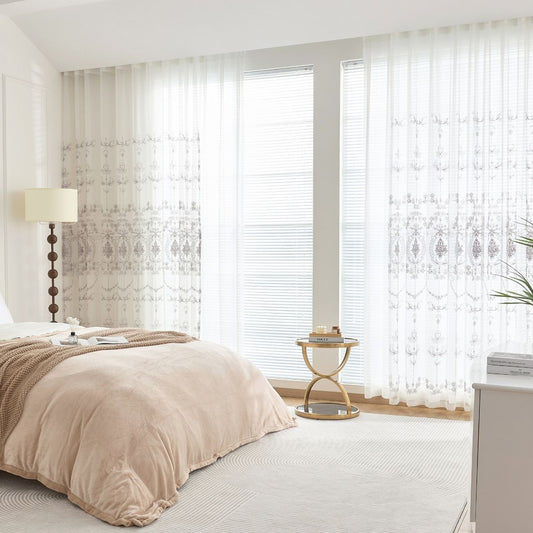 JOY HOME Curtains: 2 Panels Sheer Color Chiffon Tulle Light Window Textile Curtains Drapes for