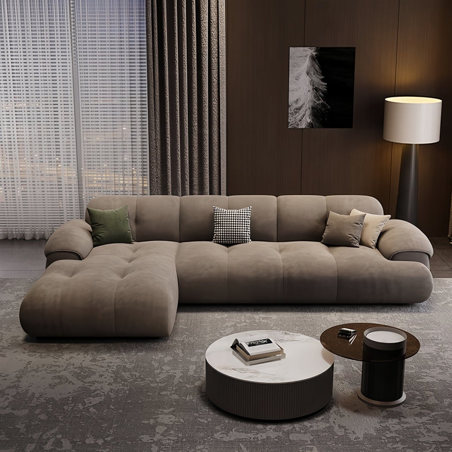 JOY HOME Wood Beige Sectional Sofa