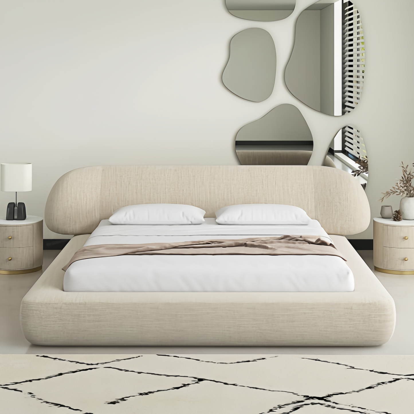 JOY HOME Linen Velvet Wood Mattress for Modern Homes