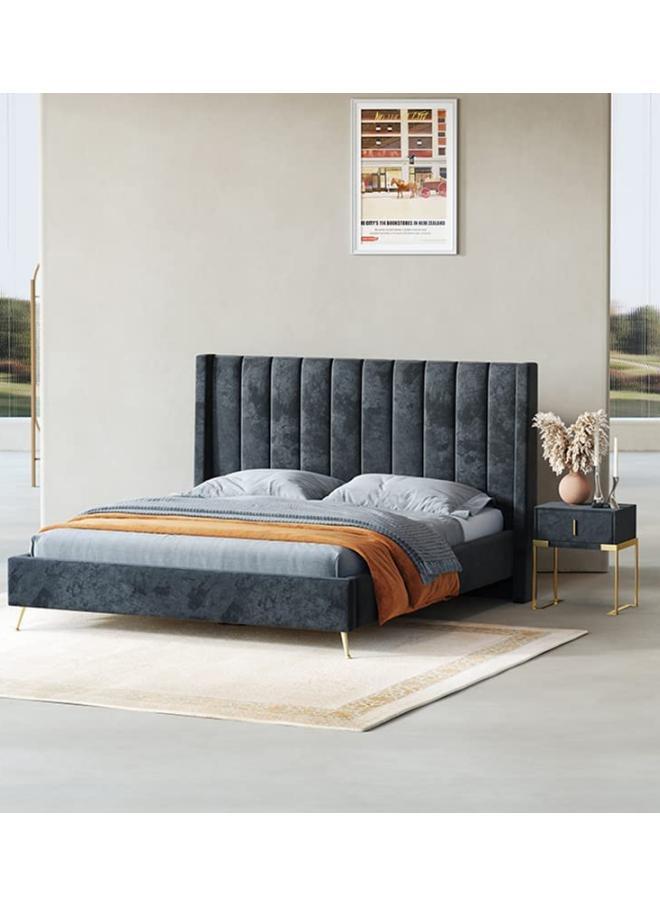 AAH Home Bed Frame Modern Velvet King Queen Size for bedroom Without Mattress AAH HOME