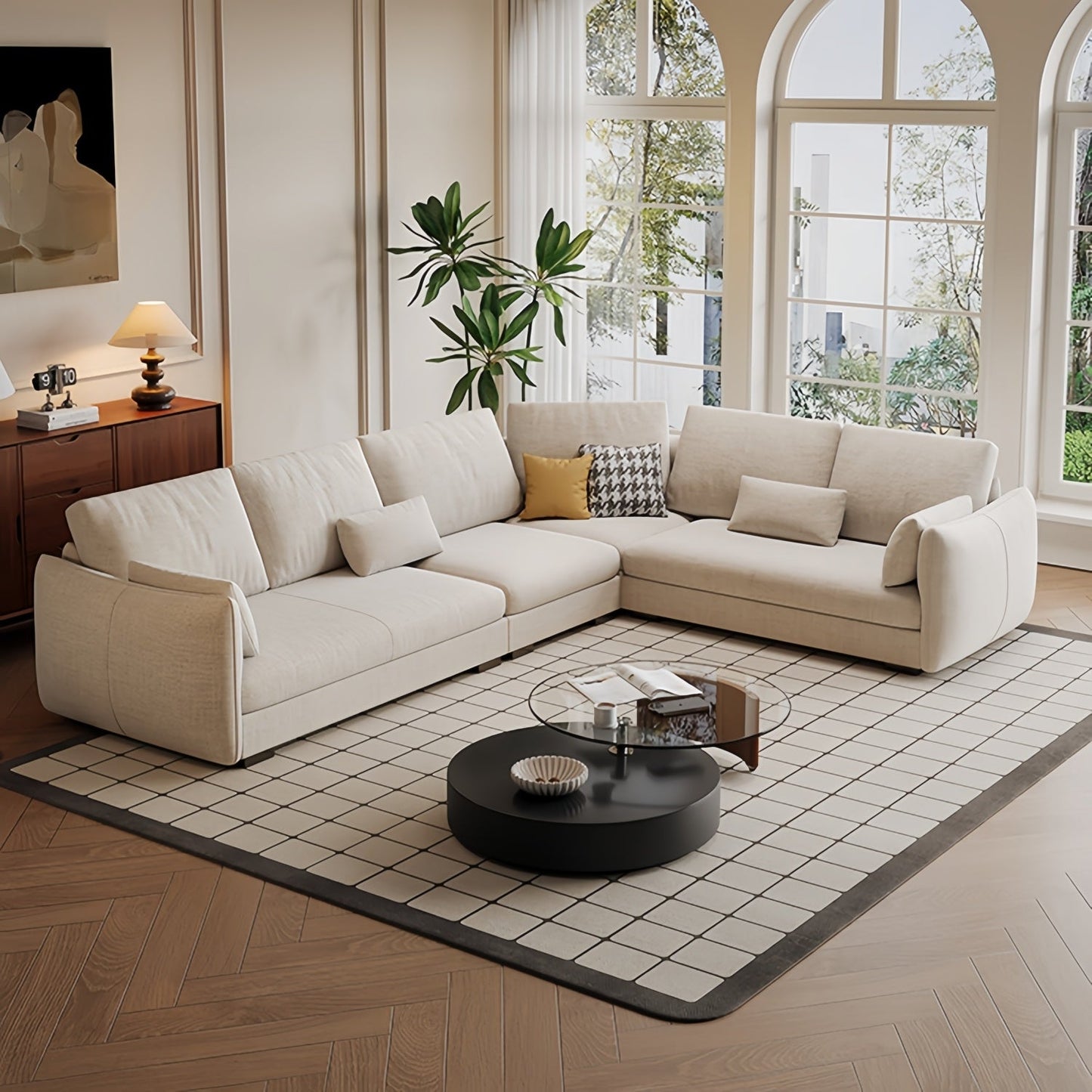 JOY HOME Wood White Sectional Sofa for Modern Homes