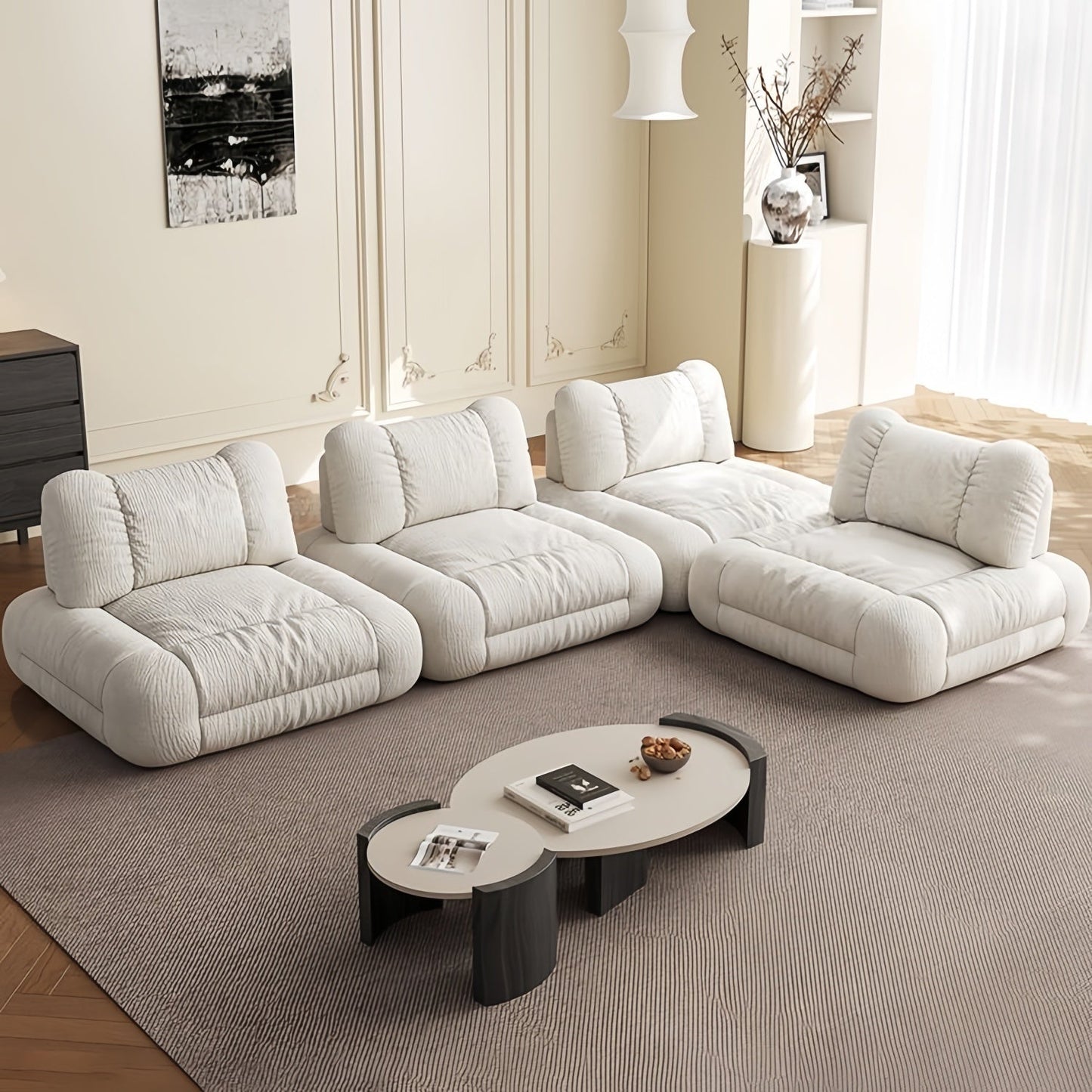 JOY HOME Wood White Cloud Sofa