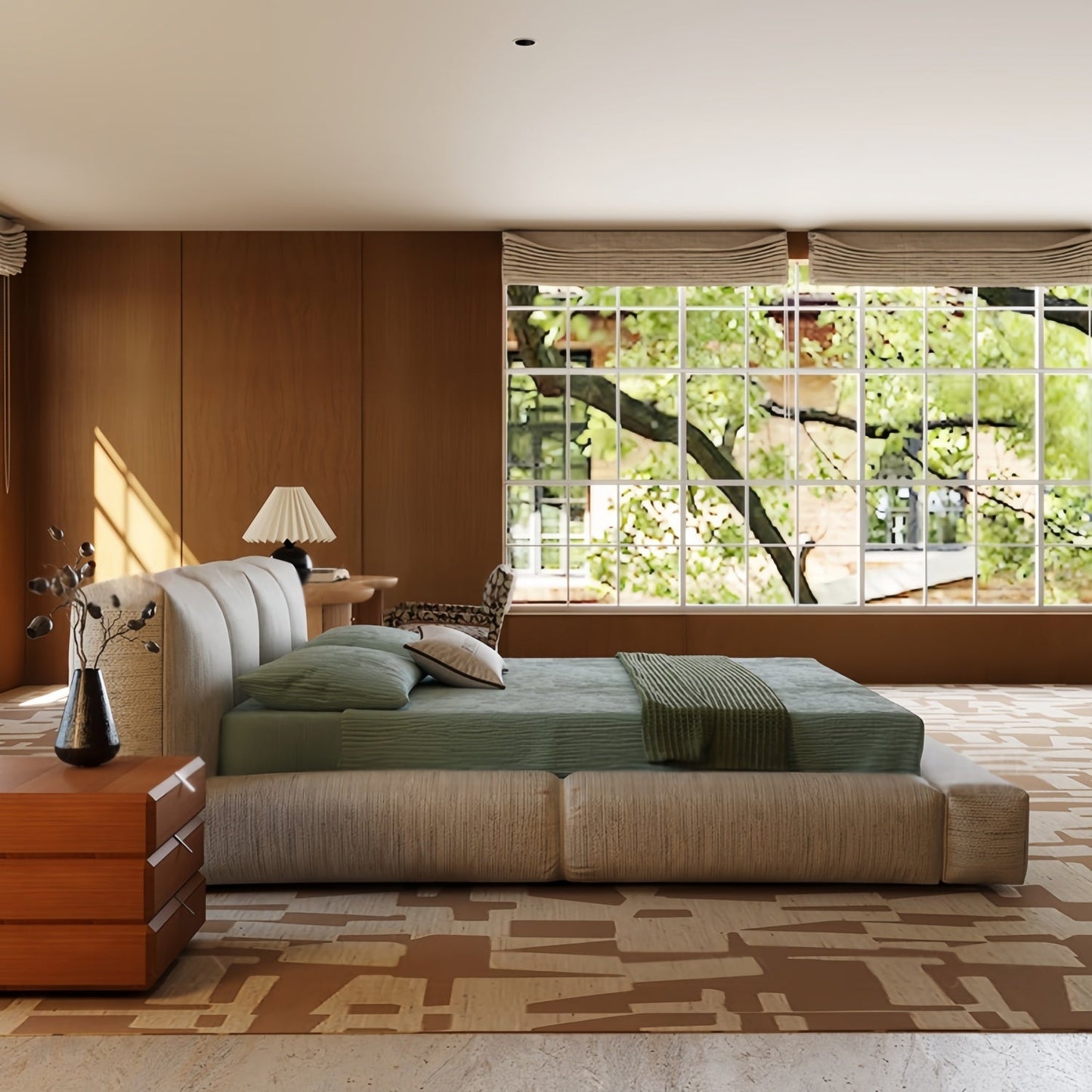 JOY HOME Linen Wood Beige Bed for Modern Homes