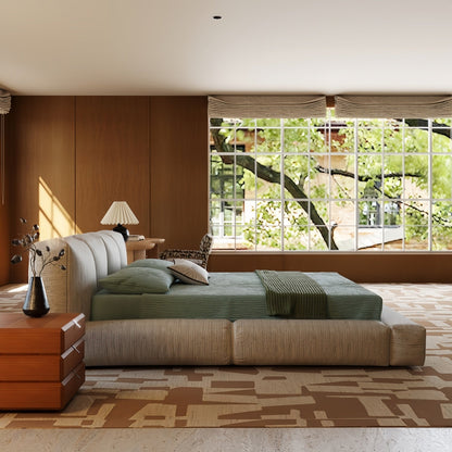 JOY HOME Linen Wood Beige Bed for Modern Homes