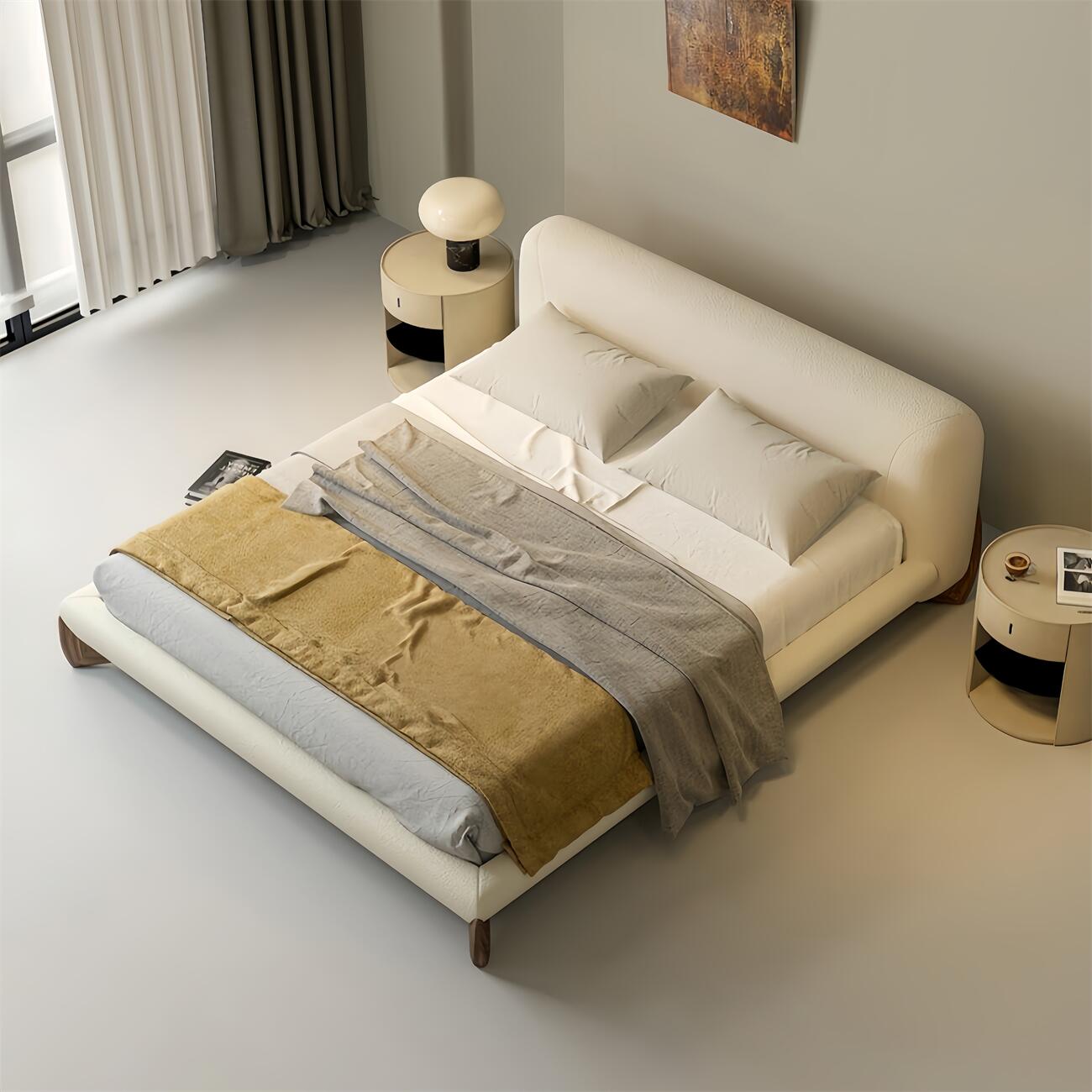 Fleece Fabric Upholstered Bed Frame | Soft-Touch Beige Design