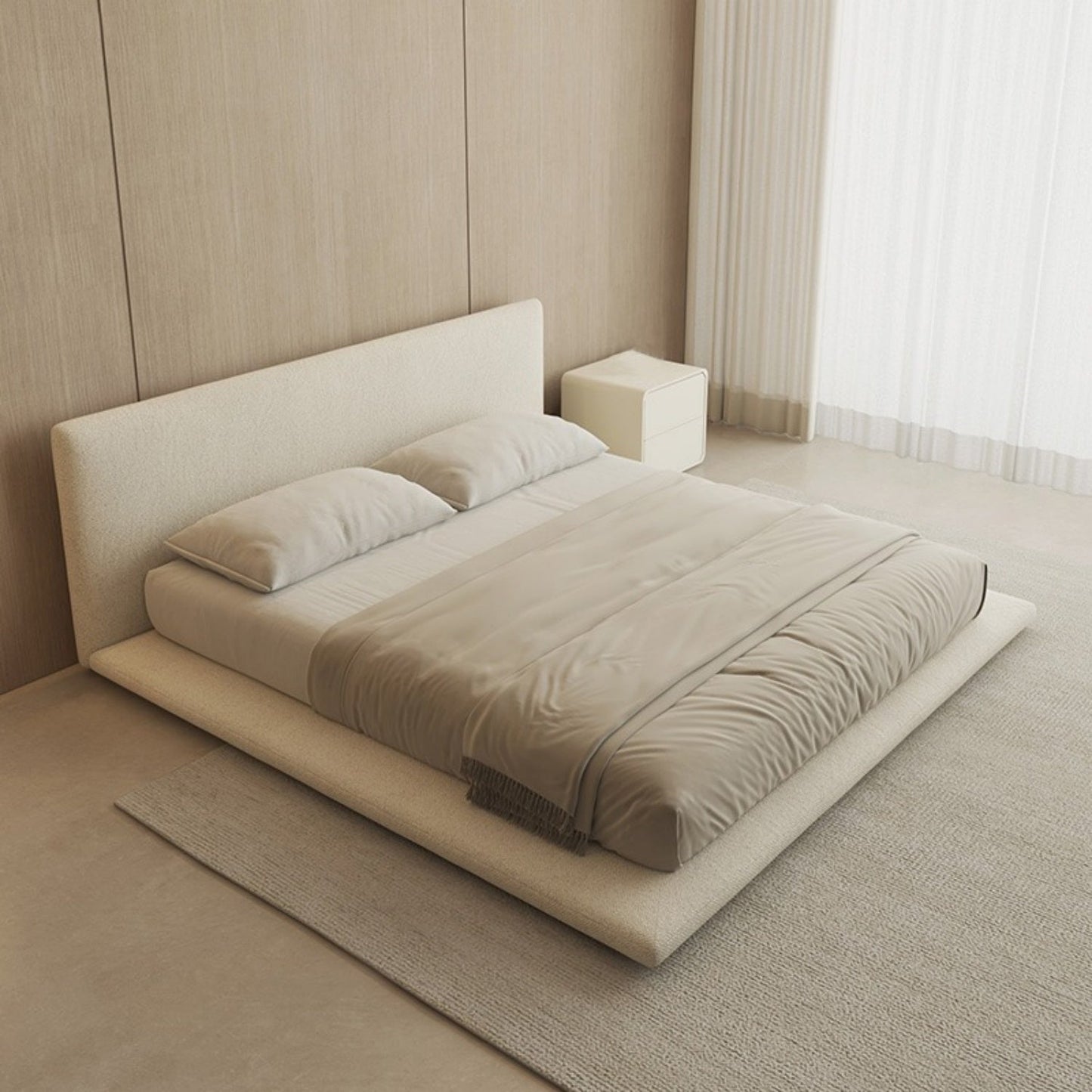 JOY HOME Linen Wood Beige Bed