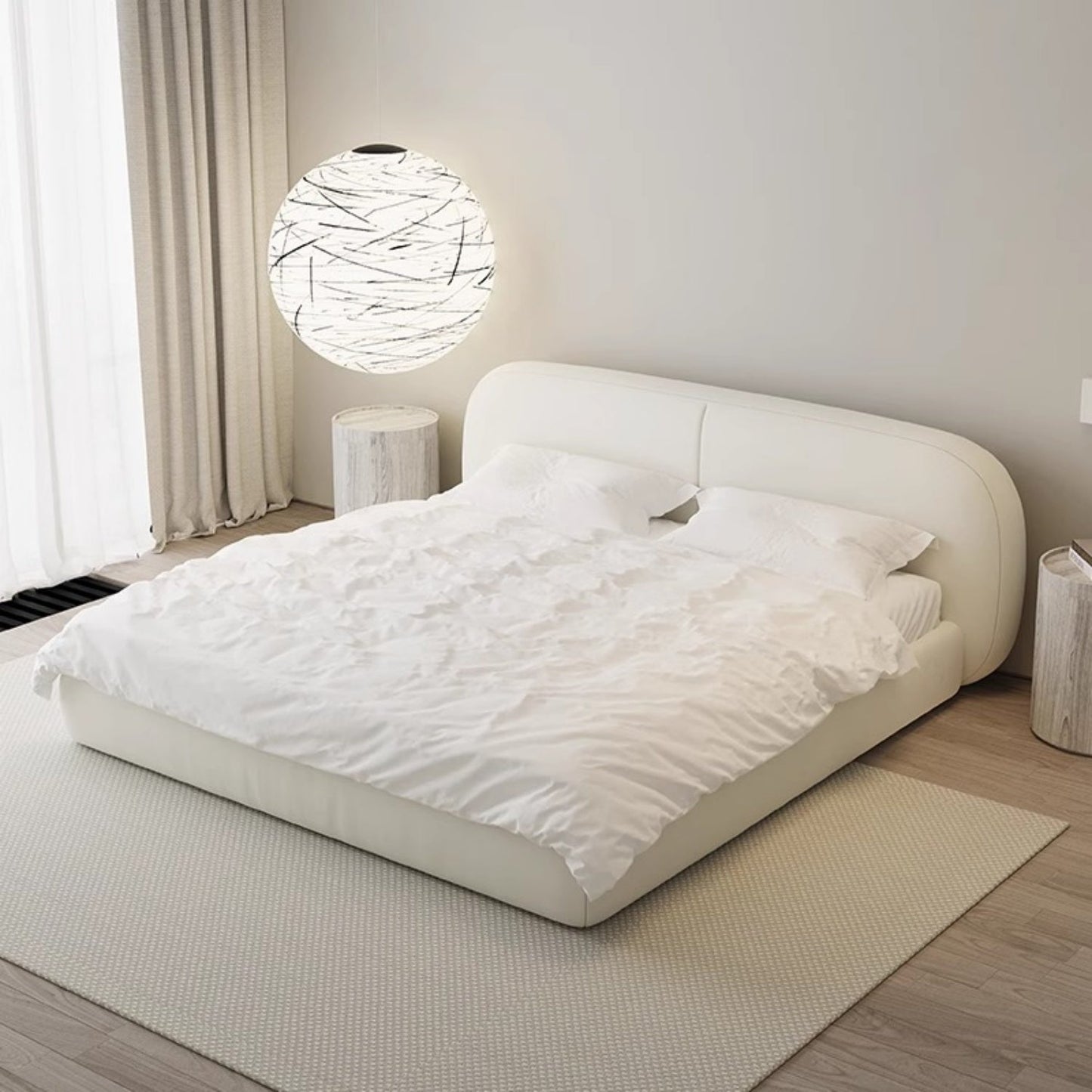JOY HOME Sherpa Linen Wood Bed for Modern Homes